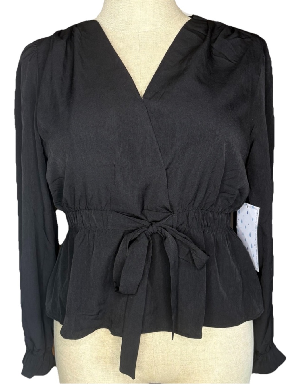 NWT Sweet Rain Black Long Sleeve Wrap Blouse